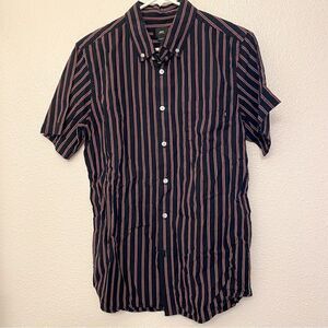 Obey 100% cotton Button Down stripe blue red casual Short Sleeve Shirt -S